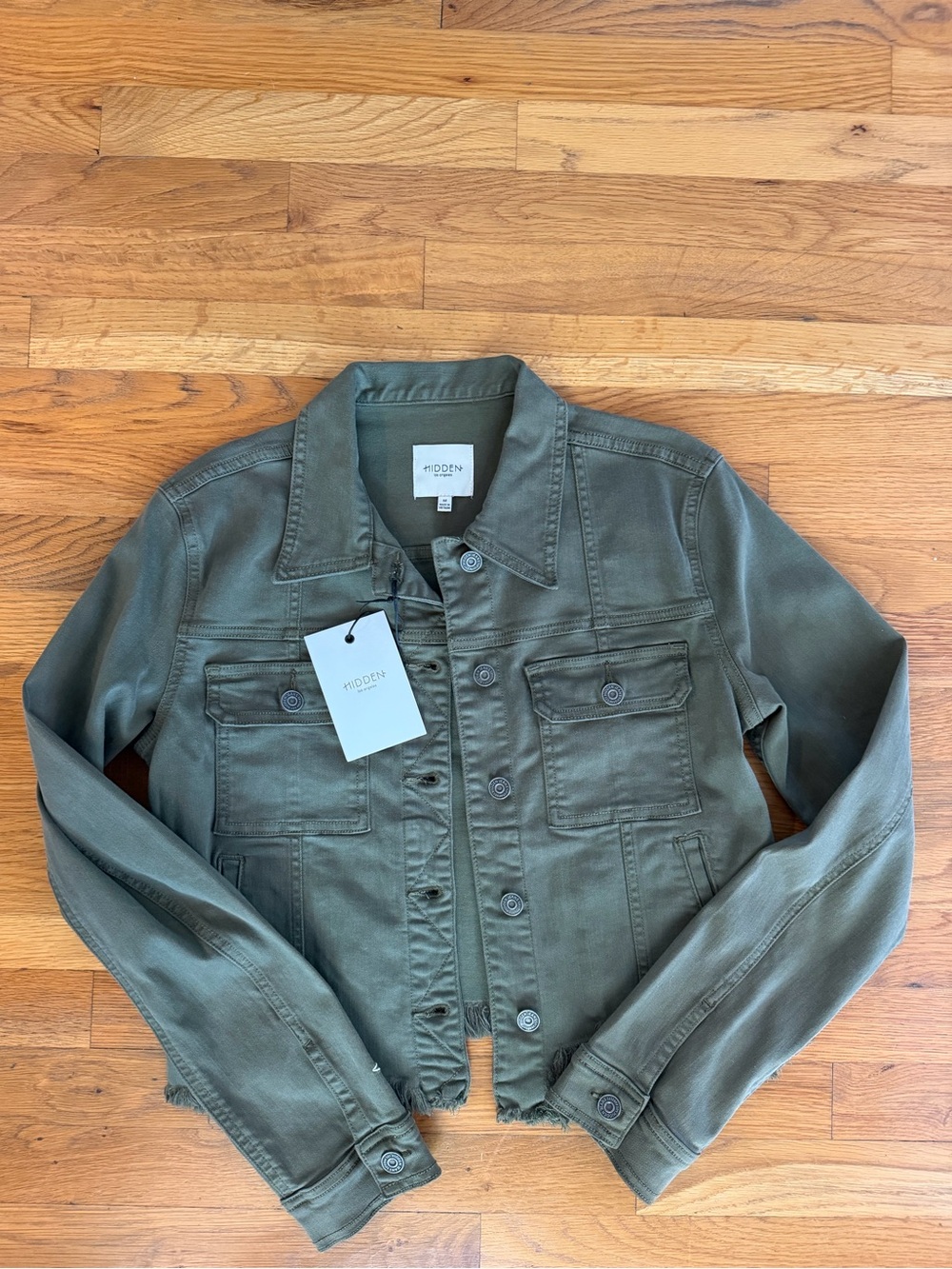 Hidden Jeans Olive Green Cropped Jean Jacket